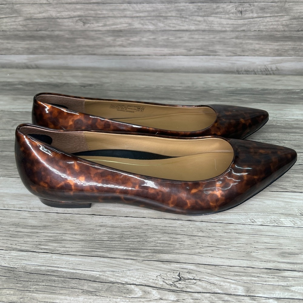 Vionic Women's Pointed Toe Tortoiseshell Patent Flats in Brown - Picture 4 of 14